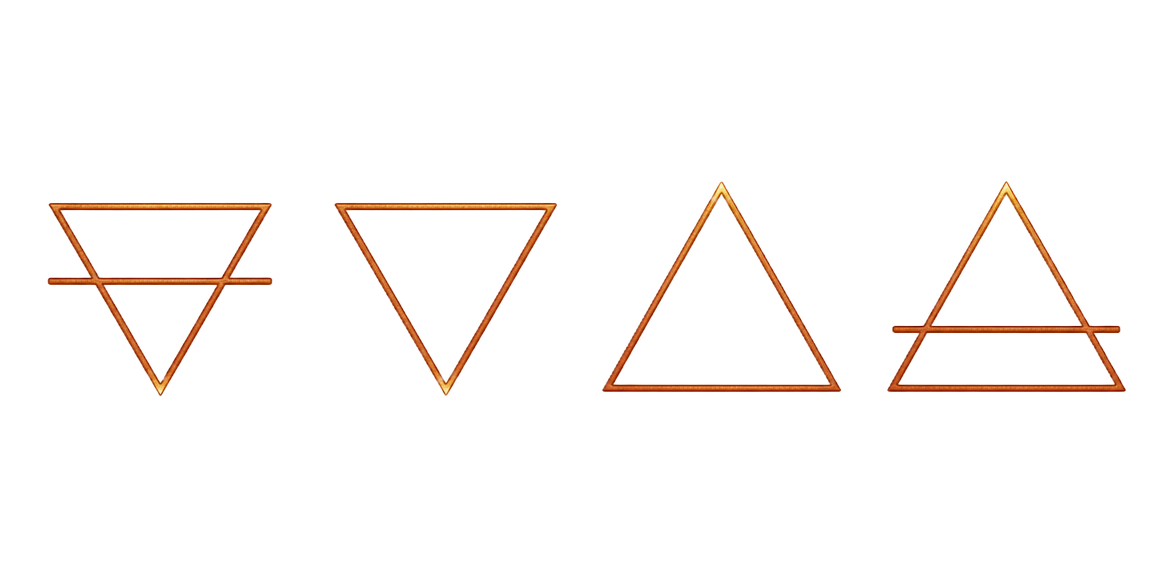 The four classical alchemical symbols: Earth, Water, Air, and Fire